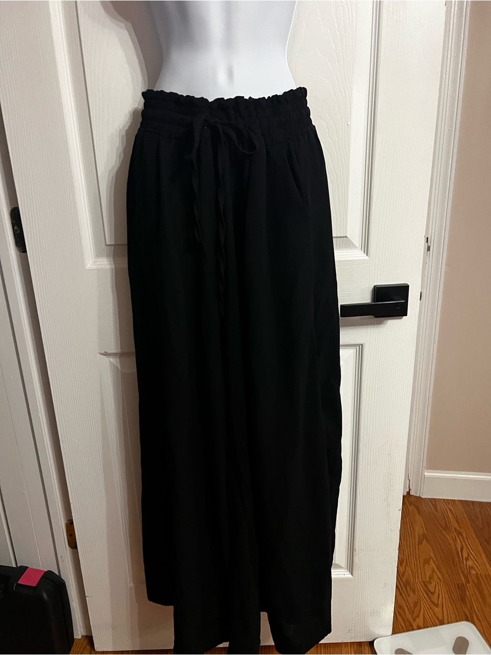 Black Wide Leg Drawstring Pants - Picture 1 of 4